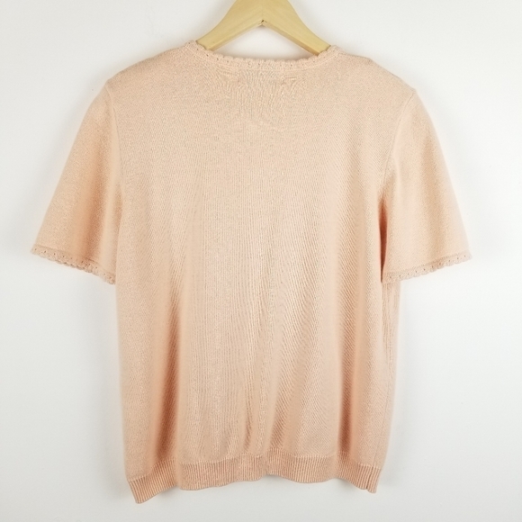 Alfred Dunner Petite‎ Large Peach Embroidered Floral Sweater V-neck Cottagecore - Picture 2 of 12